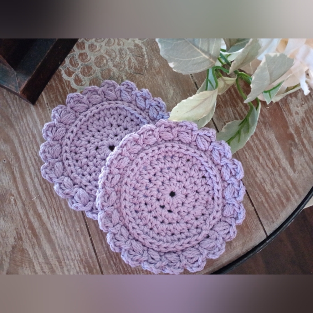 Handcrafted Farmhouse Style Crochet Coasters - Set of 2 in Lavender - Picture 1 of 4